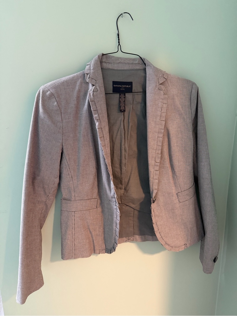 Banana Republic Light Gray Ruffle-Trim Tailored Blazer